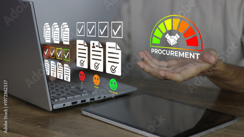 Photos Procurement management concept focusing on digital supplier evaluation, document
