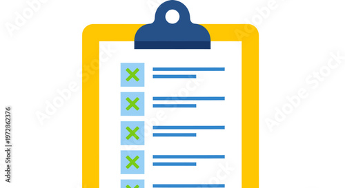 A simple illustrated checklist on a clipboard featuring task items and completion marks.