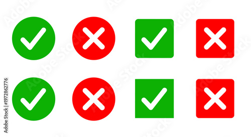 Collection of Green Checks and Red Crosses Icons for Status Indicators.