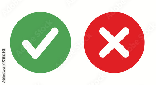 Green checkmark and red cross icons representing approval and rejection in a simple circular design.