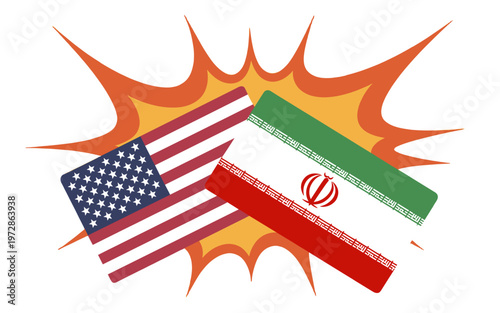 A symbolic representation of the USA and Iran in a clash, illustrating conflict.