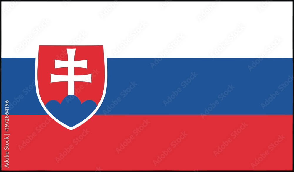 Fototapeta premium Official National Flag of Slovakia Featuring White Blue and Red Horizontal Stripes with Central Emblem