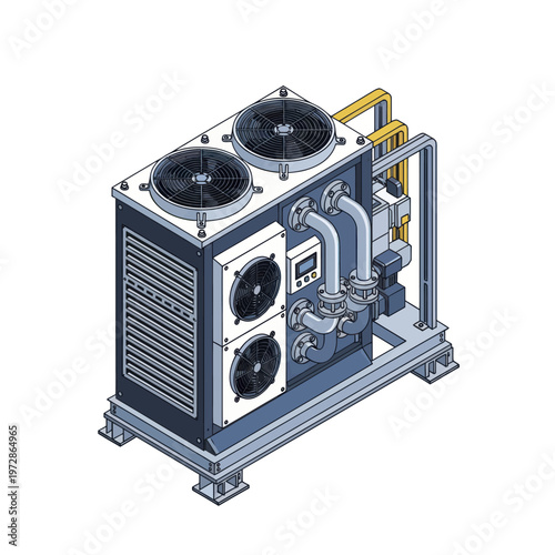 Industrial Chiller Unit with Fans and Piping System.