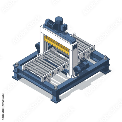 Industrial conveyor belt system with rollers and machinery.