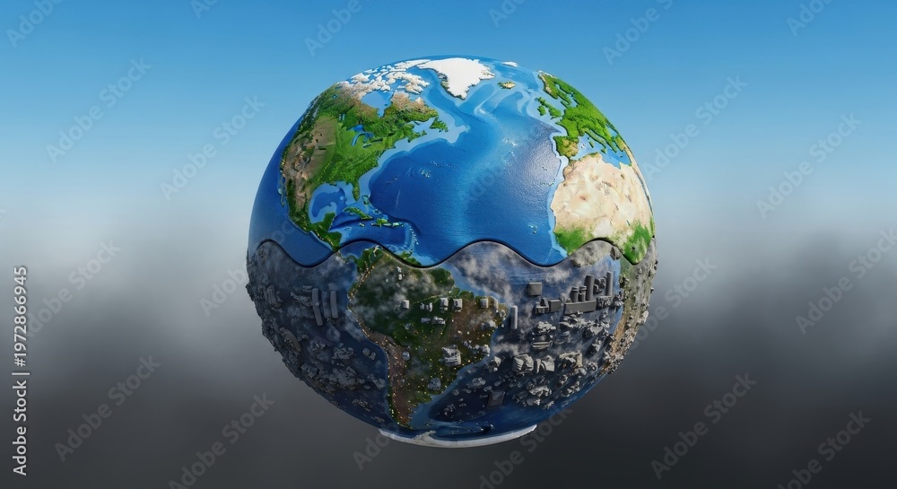 Naklejka premium Earths Dual Nature - A World Divided Between Pristine Beauty and Industrial Impact.