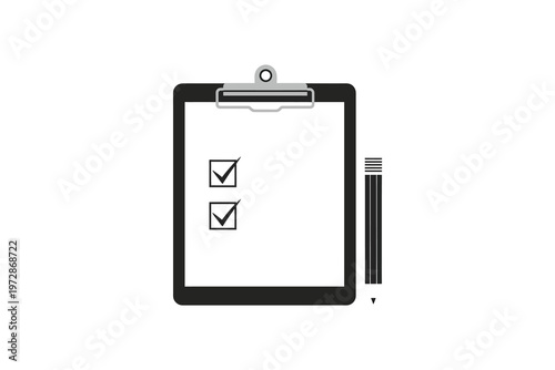 Black clipboard with checklist and pen checkboxes paper