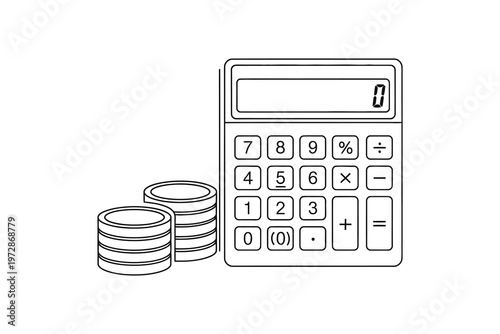 Calculator with coins stockpile line