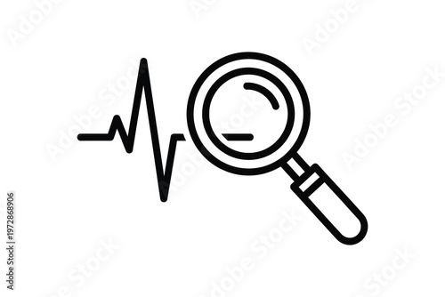 Black heartbeat line and magnifying glass heart rate