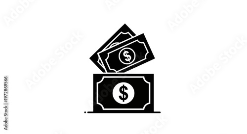 Dollar Bills in Box Icon. Financial transaction, money deposit, savings, cash flow, investment concept. Flat vector illustration.