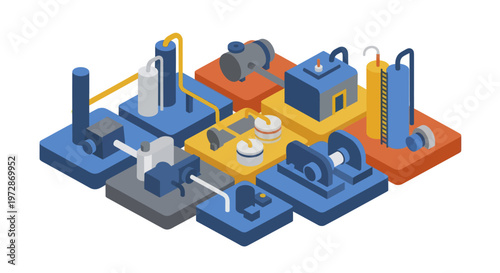 Isometric Industrial Equipment and Machinery Layout.