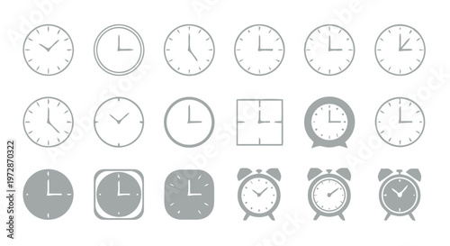 Collection of Minimalist Clock Icons and Timekeeping Symbols