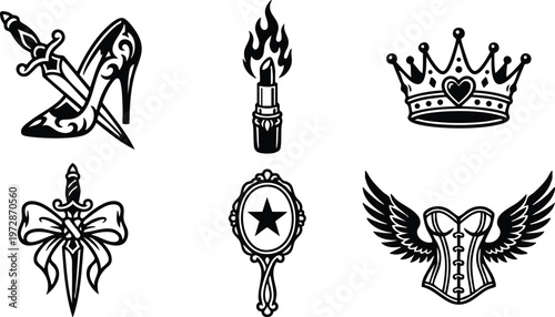 Dagger with shoe and winged corset with crown