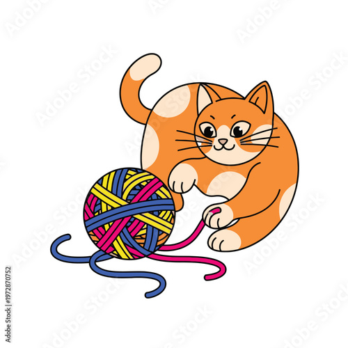 Cute orange cat playing with yarn 6.