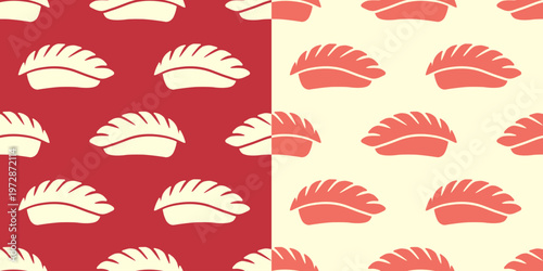 sushi seamless pattern background vector illustration. sushi ebi seamless pattern illustration. red and white sushi background illustration. japanese sushi food icon illustration