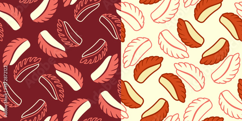 sushi seamless pattern background vector illustration. sushi ebi seamless pattern illustration. two styles sushi seamless pattern background illustration. japanese sushi food icon illustration