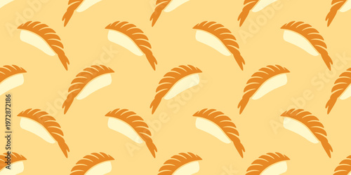 seamless pattern of sushi background vector illustration. nigiri ebi sushi seamless pattern vector illustration. japanese sushi food icon illustration