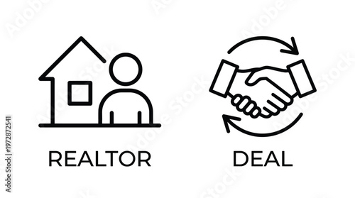 Real Estate Deal Icon, Realtor Agreement Symbol, Handshake House Vector
