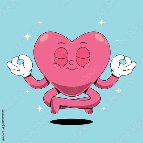 Cute Heart Meditating – Adorable Cartoon Vector Illustration with Love and Zen Character