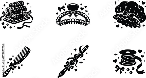 Black vintage hair accessories with ribbons and pearls vector art