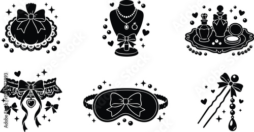 Lace garter and jewel decorated beauty accessories set