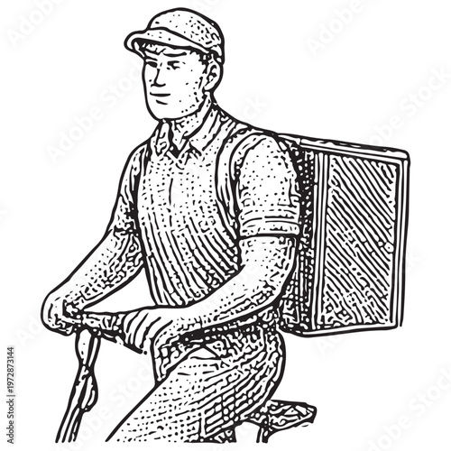 Bicycle Courier Delivering Package with Backpack for Urban Last Mile Delivery