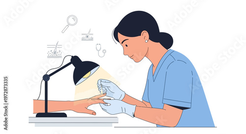 Dermatologist examining hand skin under lamp, medical checkup, skin health concept