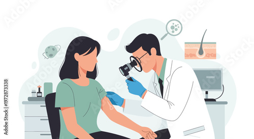 Dermatologist examining patient's skin with dermatoscope, medical check-up, dermatology concept