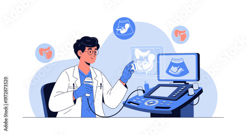 Doctor performing ultrasound scan, medical technology, diagnostic imaging, healthcare concept