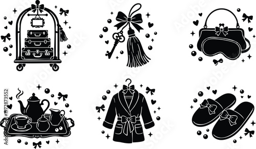 Hotel luggage cart key tea set robe slippers