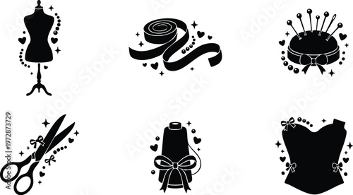 Sewing tools with hearts and sparkles