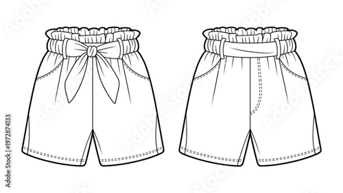 Two styles of high-waisted pleated shorts with adjustable waistbands
