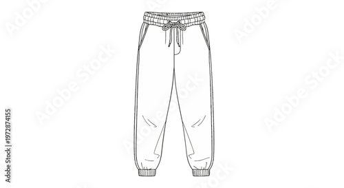 Black and white line art illustration of a pair of casual jogger sweatpants with an elastic drawstring waistband and ribbed ankle cuffs, shown from a front-facing perspective.