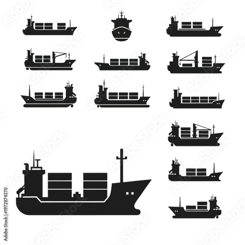 set of silhouettes of ships