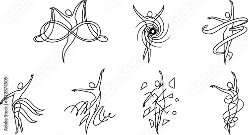Set of Abstract Line Art Dancers and Human Figures
