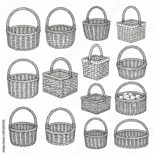 wicker basket vector illustration