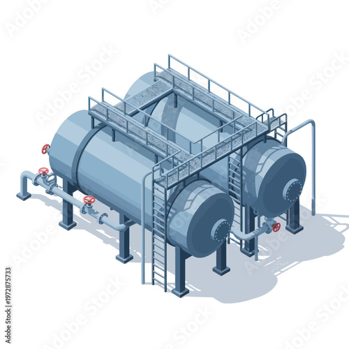 Industrial Water Treatment System with Tanks and Pipes.