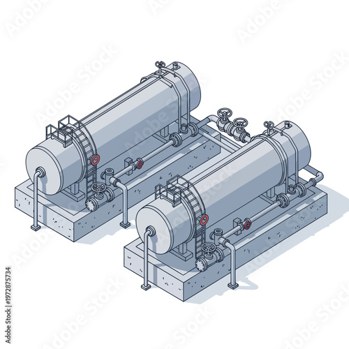 Industrial Water Treatment System with Two Horizontal Tanks.