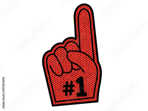 Symbol of Success: A vibrant red foam finger, prominently displaying the #1 symbol, epitomizes achievement, competition, and fan spirit.