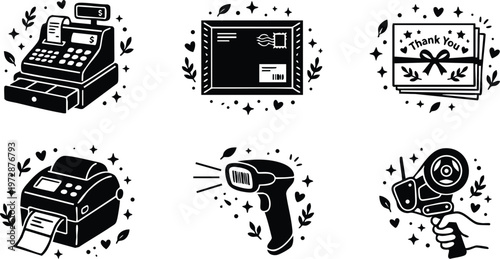 Cash register scanner and mailing tools with thank you card