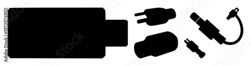 API connection plug and socket icon set with solid black representation on white background featuring connectivity, circuitry, technology with symbols and connectors