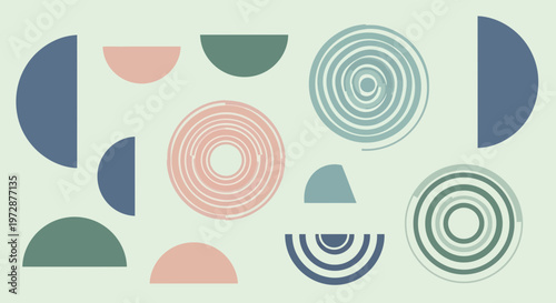 Abstract Geometric Pattern with Circles and Semicircles in Pastel Tones