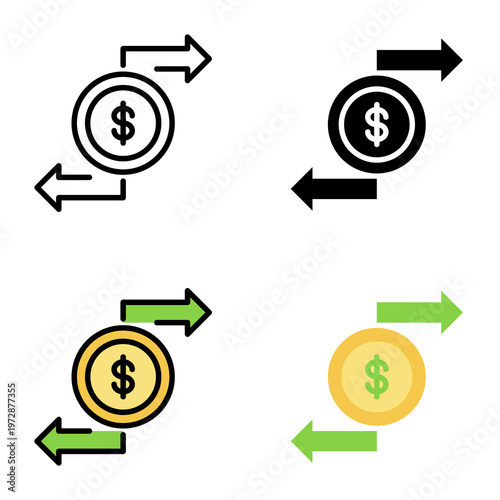 Cash flow icon collection of various styles for design branding, print and digital media