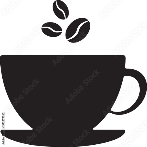Black Silhouette of a Coffee Cup with Beans