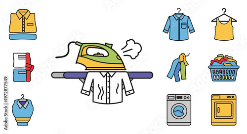 Iron and clothing care icons set.