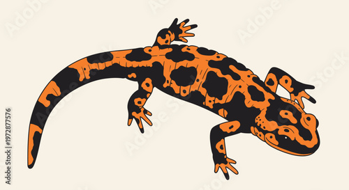 Orange and black spotted lizard crawling.