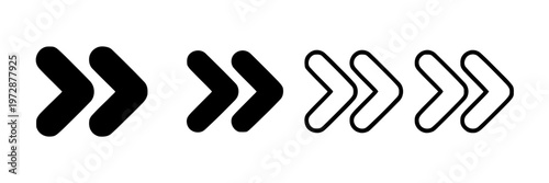 Set of Double Arrow Icons in Solid and Outline Styles