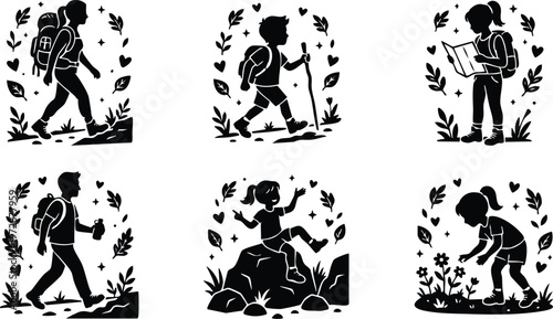 Kids hiking exploring and playing outdoors