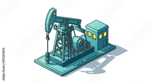 Isometric Oil Pump Jack Illustration for Energy Industry.