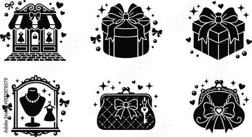 Boutique shop with bows and gift boxes with bows