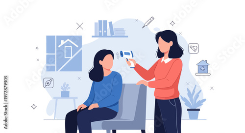 Doctor checking patient's temperature with infrared thermometer in clinic, health check